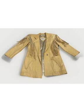 Vintage Continental Leather Tan Fringe Jacket Made In U.S.A. Size Small